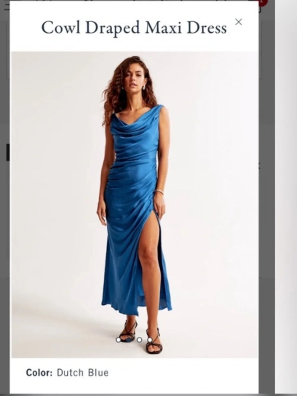 A&F Cowl Neck Draped Ruched Satin Maxi Dress - Dutch Blue MT